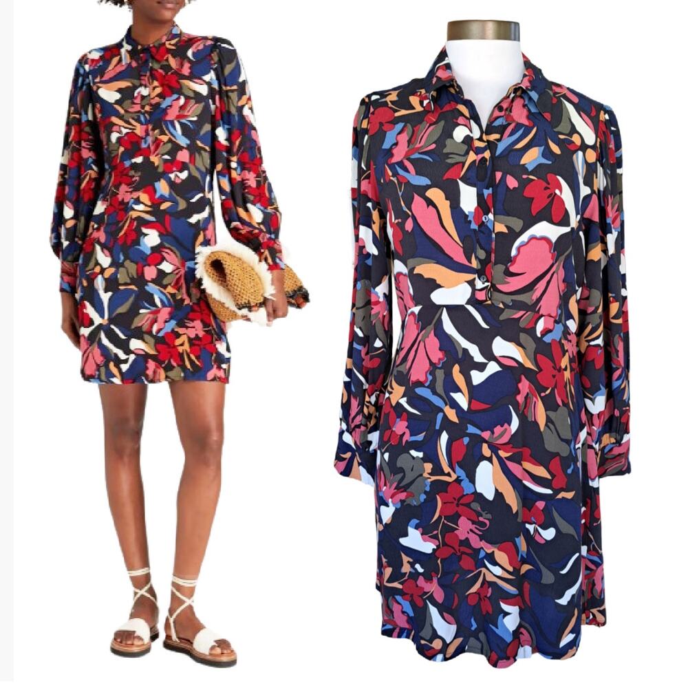 ba&sh Catty Floral Print Long Sleeve Mini Dress Shirtdress Size Medium
